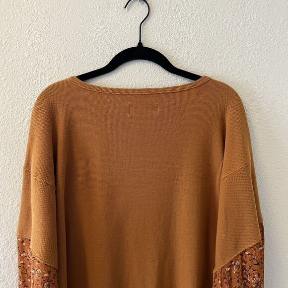 Anthropologie Women's Thermal Top Size Small Floral Sleeve Brown Boho Autumnal - Picture 12 of 16